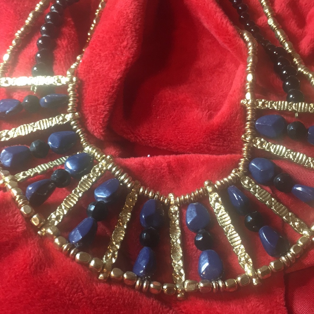 Collar Necklace navy & black w gold accents. NWOT